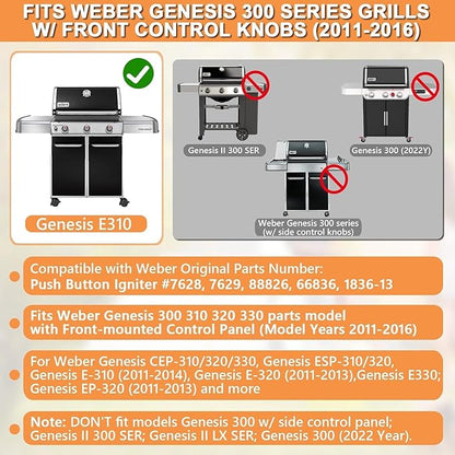 1836-13 7629 7628 Genesis Igniter Kit for Weber Genesis Grill Parts Genesis 300 SER E330 S320 E310 S310 S330 w/ Front Control, 4-Outlet Ignitor Module Replacement for Weber Starter 88826 66836 Button