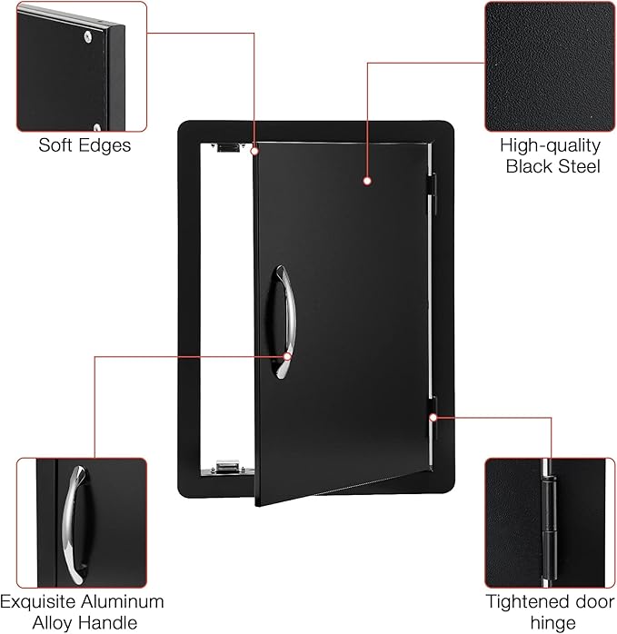 Stanbroil BBQ Access Door - 17W x 23H Inch Wall Construction Flush Mount Single Vertical Door for Outdoor Kitchen, BBQ Island, Grilling Station, Outside Cabinet - Black