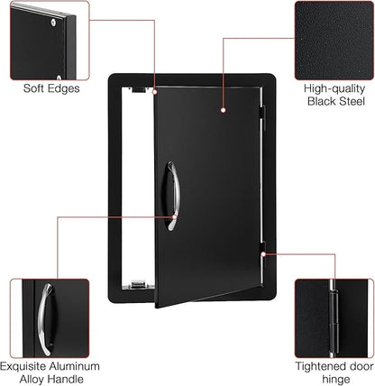 Stanbroil BBQ Access Door - 17W x 23H Inch Wall Construction Flush Mount Single Vertical Door for Outdoor Kitchen, BBQ Island, Grilling Station, Outside Cabinet - Black