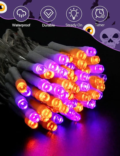 Cshare Halloween String Lights Battery Operated With Timer, Orange and Purple Outdoor 9.8ft 30LED, Decorations for Party Yard Pathway Indoor Outdoor