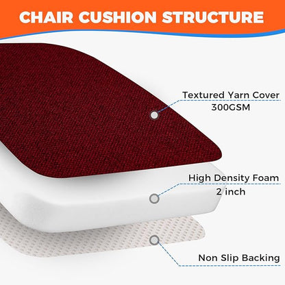 Sunsleek Chair Cushions for Dining Chairs, D-Shaped Seat Cushions with Removable Washable Cover and Ties, Chair Pads for Kitchen, Indoor Dining Room, Patio Chairs, 17'' x 16'', Set of 2, Red