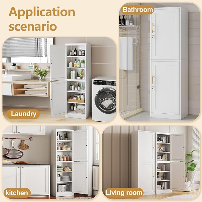 Tall Narrow Slim Metal Storage Cabinet with Lock and 5 Adjustable Shelves,Steel File Cabinets,Kitchen Pantry Cabinet Locker Organizer - 67" Storage Cabinets for Bathroom,Bedroom,Office