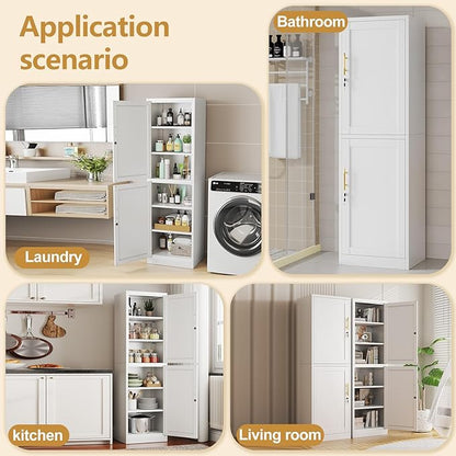 Tall Narrow Slim Metal Storage Cabinet with Lock and 5 Adjustable Shelves,Steel File Cabinets,Kitchen Pantry Cabinet Locker Organizer - 67" Storage Cabinets for Bathroom,Bedroom,Office
