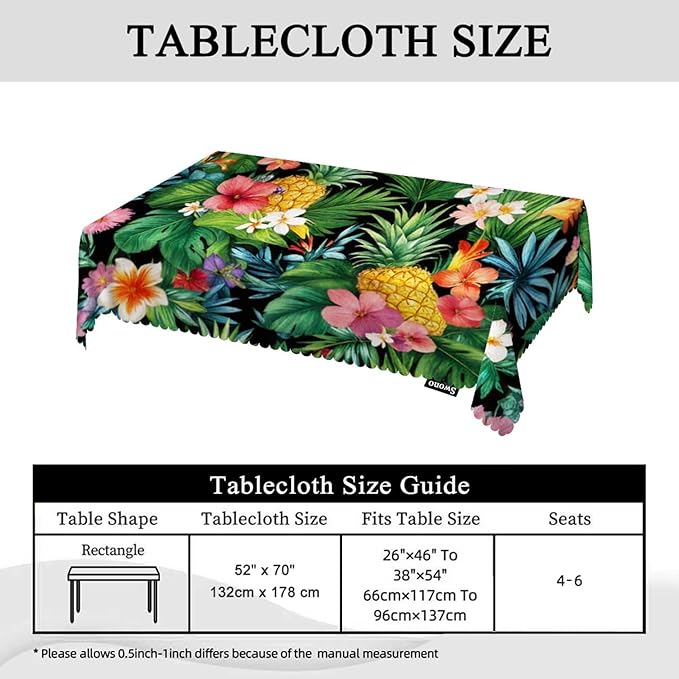 Swono Pineapples Table Cloth Rectangle Tables Hawaii Pineapples Palm Leaves Flowers Kitchen Table Cover Oblong 52"X70" Tablecloth for Dining Table Buffet Parties Patio and Camping