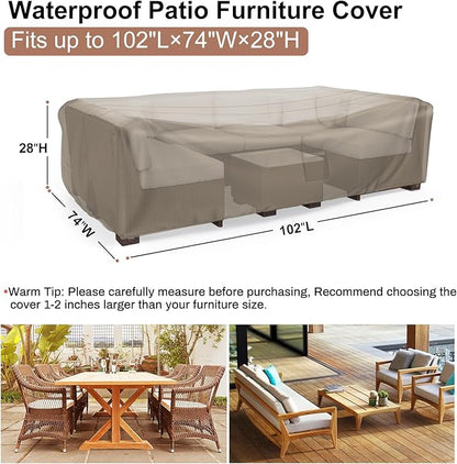 Mrrihand Heavy Duty Patio Furniture Covers, Outdoor Furniture Covers Waterproof Sectional Sofa Set , Patio Table and Chair Set Cover 102"L×74"W×28"H,Brown