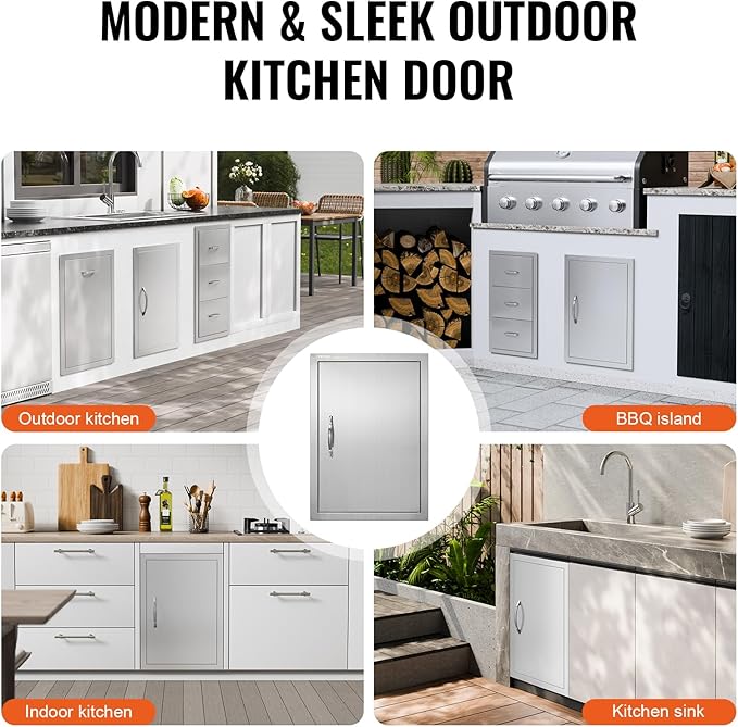 VEVOR BBQ Access Door, 18W x 24H Inch Single Outdoor Kitchen, Stainless Steel Flush Mount, Wall Vertical With Handle, for BBQ Island, Grilling Station, Outside Cabinet