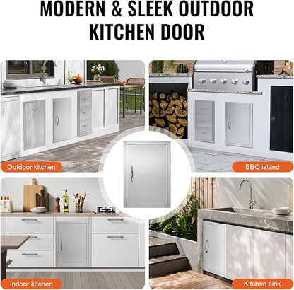 VEVOR BBQ Access Door 17W x 24H Inch, Vertical Single BBQ Door Stainless Steel, Outdoor Kitchen Doors for BBQ Island, Grill Station, Outdoor Cabinet