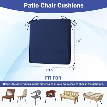 IASEAHK Patio Chair Cushions, 18.5" x 16" x 3" Outdoor Chair Cushions Set of 4, Waterproof Outdoor Cushions for Patio Furniture, Outdoors Seat Cushions with Handle and Ties, Navy Blue