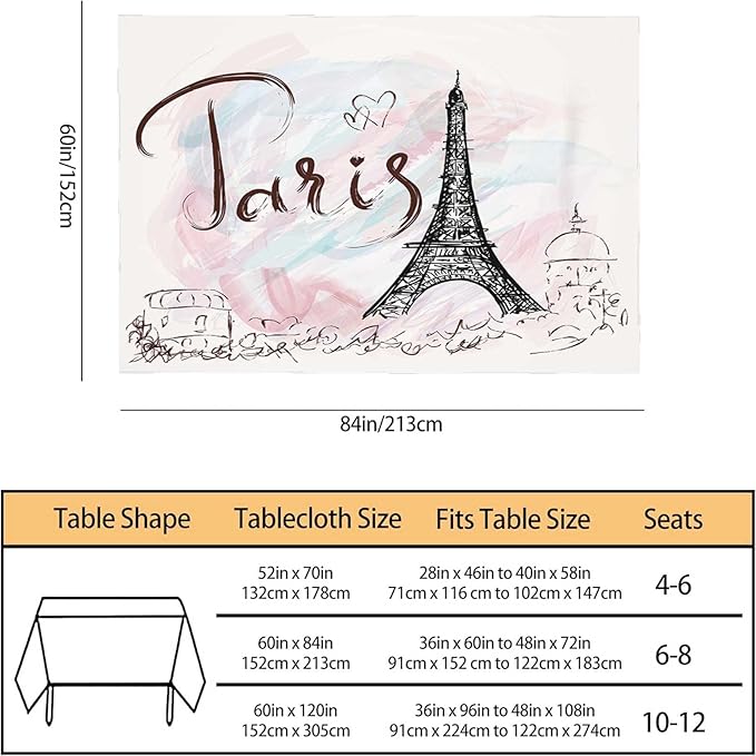 TKS MITLAN Eiffel Tower Tablecloth Decor Pink Paris Romantic Art Painting Table Cloth Dining Room Kitchen Table Cover 60" X 84" Oblong/Rectangle