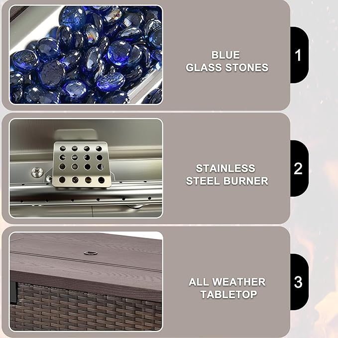 42 Inch Propane Fire Pit Table, 50,000 BTU Outdoor Gas Fire Pits with Removable Lid, 2 in 1 Rectangular Firepit Table for Outside Patio Deck and Garden (Brown)