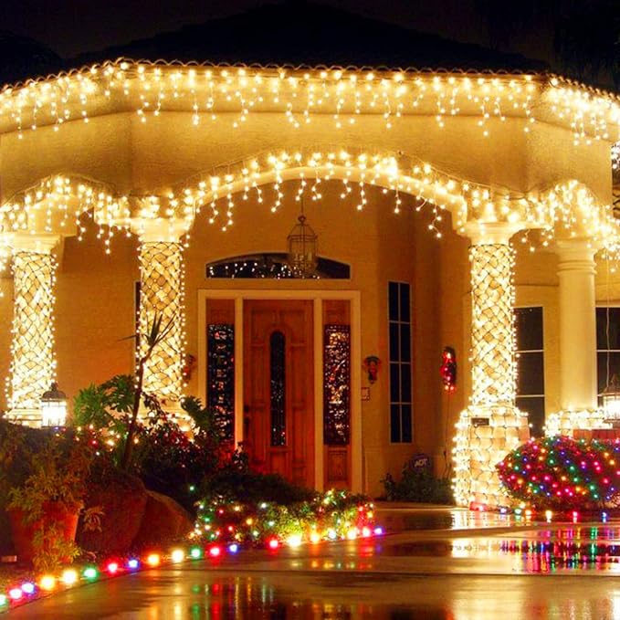 JMEXSUSS Christmas Icicle Lights for Outside,800 LED Warm White | Icicle Lights Plug in Outdoor Waterproof , String Lights for House Eave Wedding Party Christmas Decoration
