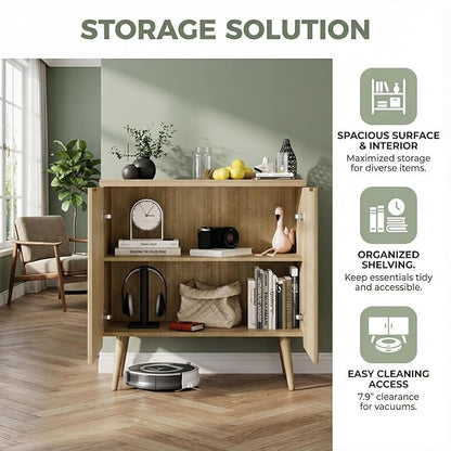 29.5" Modern Fluted Sideboard Cabinet with 2 Doors, Wood Storage Credenza with Shelves, Multi-Purpose Buffet Cabinet for Entryway, Dining & Living Room, Natural Wood
