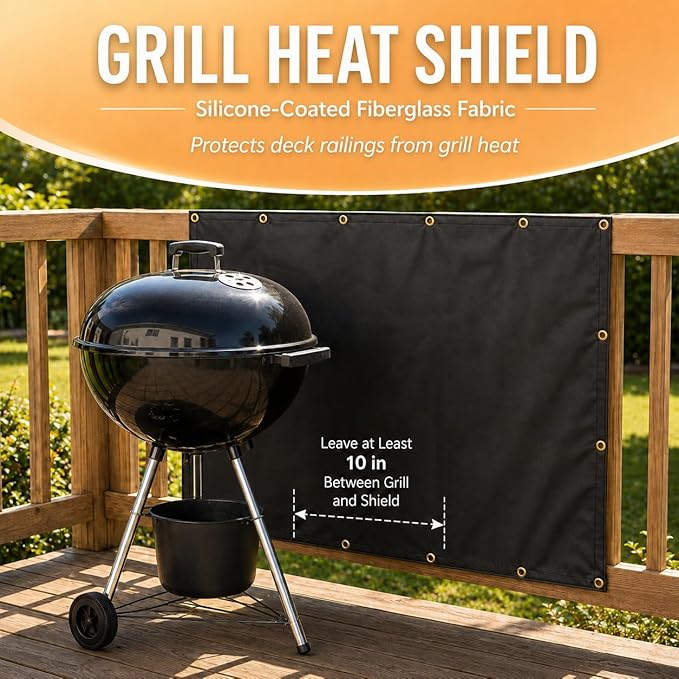 FLASLD Heat Shield Behind Grill, Fireproof Cover and Screen Protect Deck Railing from Grill, BBQ Fence Heat Shield for Wood Stove, Deck Railing Protector for Grill, Fireplace