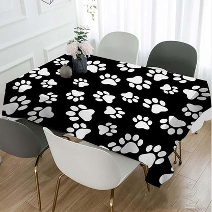 TKS MITLAN Dog Paw Tablecloth 60x84 Inch Rectangular Black White Cat Footprint Dog Paw Prints Oblong Table Cloth Kitchen Table Decorations for Home Dinner Party