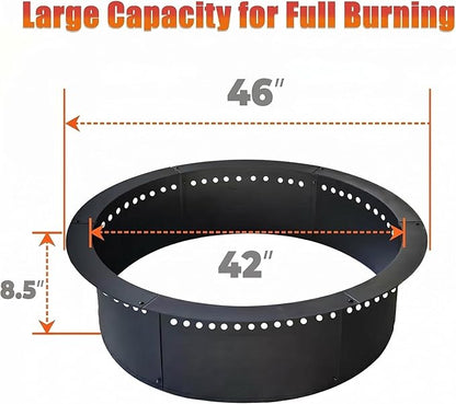 SoulMate Outdoor 46-Inch Outer/42-Inch Inner Fire Pit Ring Smokeless,Duty Solid Metal Steel Round Firepit Rim Insert for DIY Fire Pits, Outdoor Above or In-Ground, Camping Garden Patio Backyard.