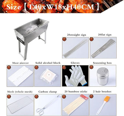 Charcoal Grill Portable BBQ Grill with Legs, Grill Folding Barbecue Grill Charcoal Shish Kebab Grill Stainless Steel Camping Grill for Outdoor Picnic, Patio, Backyard & Camping