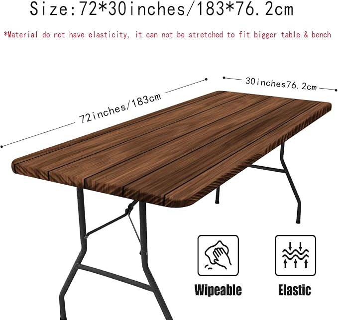Irisbell Picnic Table Cover with Elastic Edge,6FT Wind Proof Wrinkleproof Fitted Tablecloth Cover Camping Beach Patio Rectangle Table Cloth for Indoor Outdoor (Wooden Grain, 30'' x 72'')