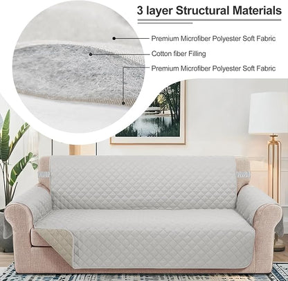 Reversible Couch Cover for 3 Cushion, Sofa, Light Grey/Beige | Couch Cover for Sofa, Pet Friendly Water Repellent Couch Sofa Cover, Washable Furniture Protector with Elastic Straps