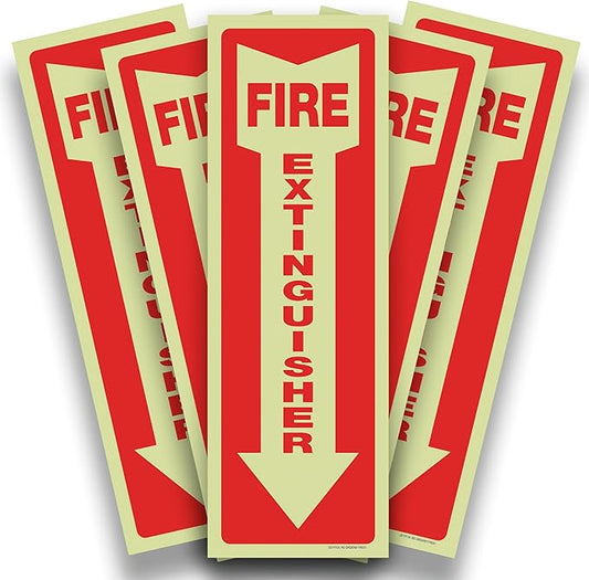 iSYFIX Fire Extinguisher Glow in the Dark Sticker Sign – 5 Pack 4x12 Inch – Premium Self-Adhesive Vinyl, Laminated for Ultimate UV, Weather, Scratch, Water and Fade Resistance, Indoor and Outdoor