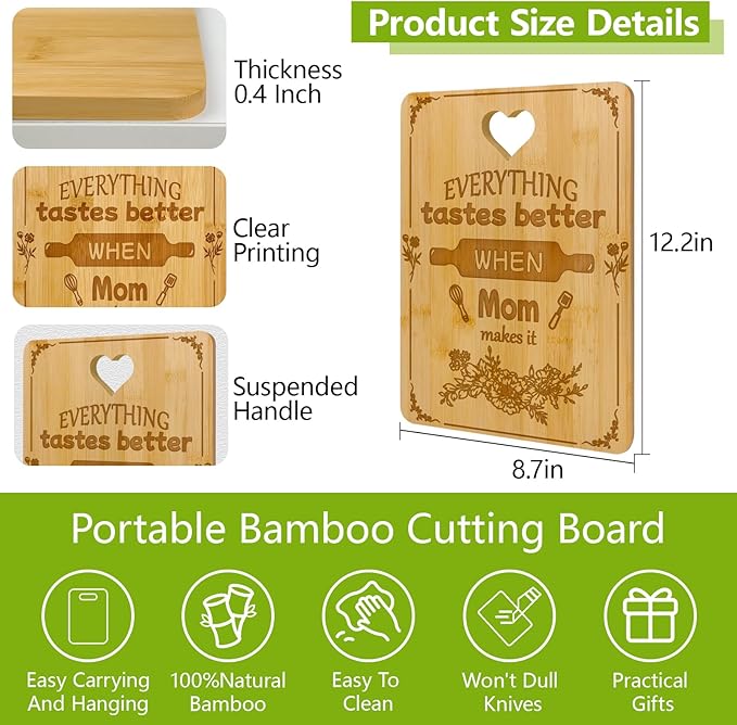 Mother’s Day Bamboo Cutting Board Gift for Mom – Engraved Kitchen Cutting Board with Heart Design – Unique Mom Gifts for Birthday, Christmas, Thanksgiving – Kitchen Decor & Cooking Gift