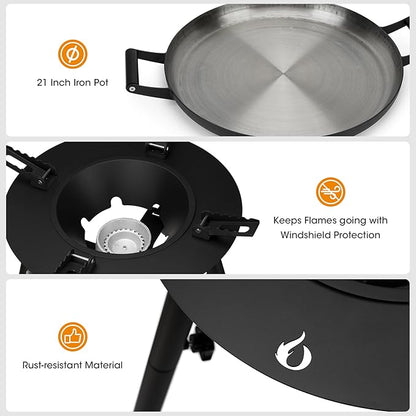 ONLYFIRE GRILLS Propane Paella Burner Stand Set with 21" Paella Pan, Outdoor Gas Stove Cooking Kit, Portable Gas Burner with Wok for Backyard Camping Tailgating RV, 4FT Hose, 60000BTU, GS300