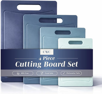 COOK WITH COLOR Non-Slip Cutting Board Set – Kitchen Essentials with Easy Grip Handle for Meat, Veggies, and Fruits, 4 Cutting Boards, Blue-New