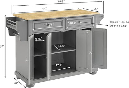 Crosley Furniture Full Size Wood Top Rolling Kitchen Island Storage Cart, Microwave Stand, Spice Rack, Gray