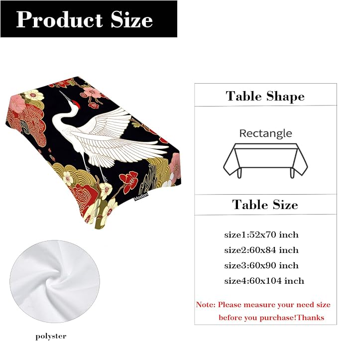 Moslion Japanese Crane Tablecloth Rectangle Tablecloth 52x70 Inch