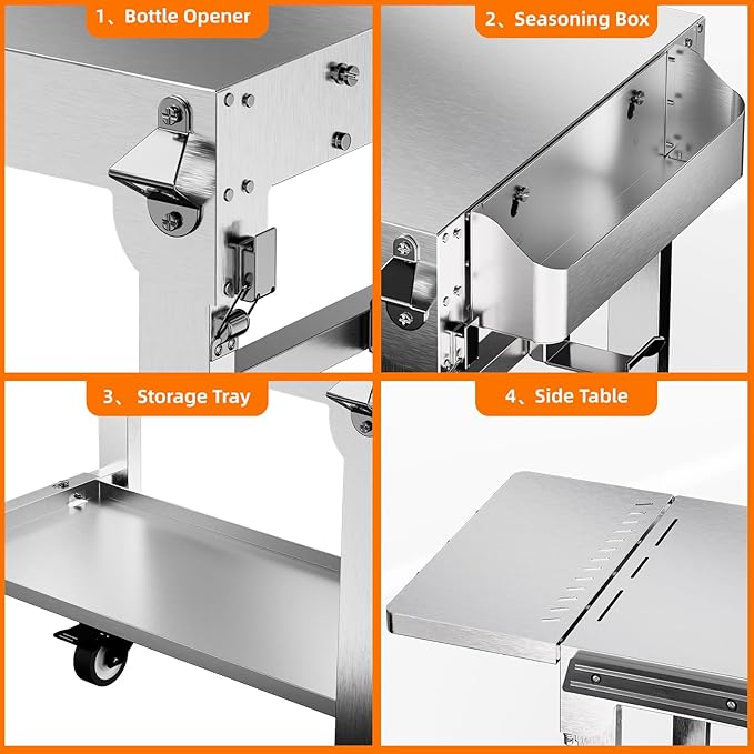 Electactic Food Grade 304 Stainless Steel BBQ Grill Carts fits 22'' Tabletop Griddle, Outdoor grill Table with 4 Foldable Legs, Portable Grill Stand for RV, Camping, Tailgating