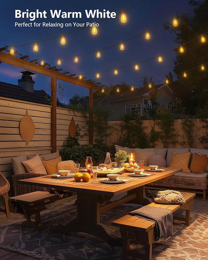 Brightown 202FT Solar String Lights Outdoor Waterproof with Remote, 65+2 LED Shatterproof Bulbs, Dimmable & Timable, 3 Light Modes - Commercial Grade Patio Lights for Garden Backyard Party Decor
