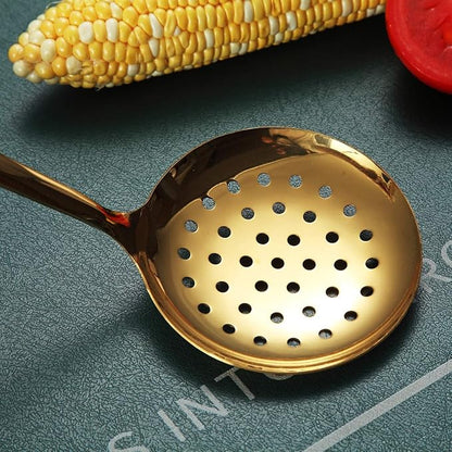 Gold Skimmer, Berglander Metal Strainer With Titanium Gold Plating, Kitchen Cooking Skimmers For Non-Stick Cookware, Dishwasher Safe, Easy to Clean