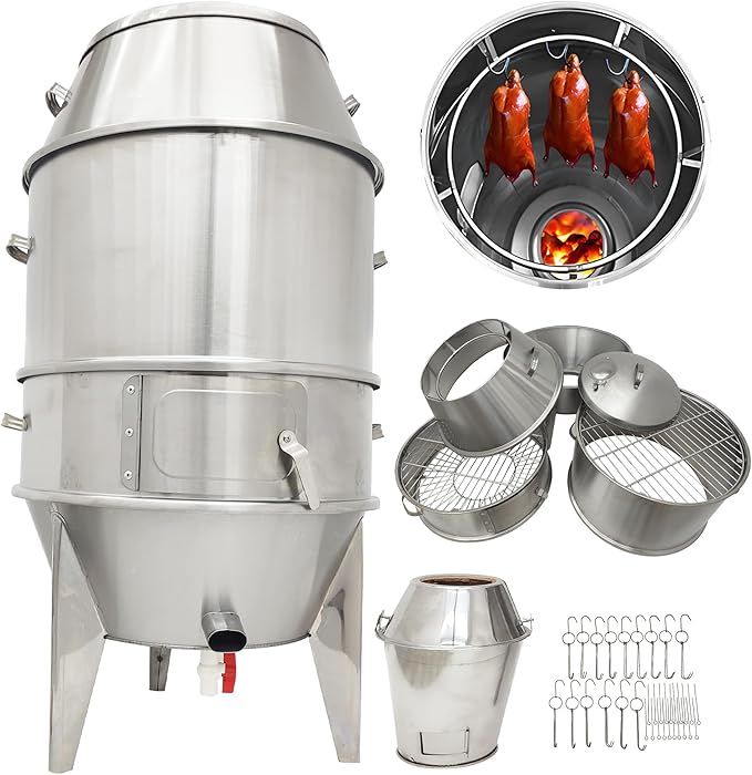 Charcoal Roast Duck Oven Commercial BBQ Roaster, 3-Tier Multifunctional Stainless Steel Grill with Hooks, Tail Pins for Duck/Chicken/Turkey/Pig/Vegetables Roasting in Restaurant/Home/Outdoor