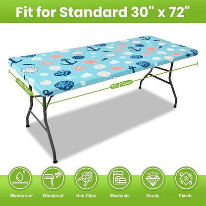 Smiry Spandex Fitted Tablecloth for 6 Foot Rectangle Tables, Washable Picnic Table Cover with Elastic, Stretch Reusable Table Cloth for Outdoor, Camping, Dining & Kitchen (Conch, 30"x72")