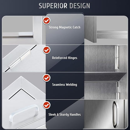 CO-Z Outdoor Kitchen Doors, 24" W x 24" H Weatherproof Built in 304 Stainless Steel Double Access Doors for Outside Kitchen Commercial BBQ Island Grilling Barbeque Oven Grill Storage Cabinet Door