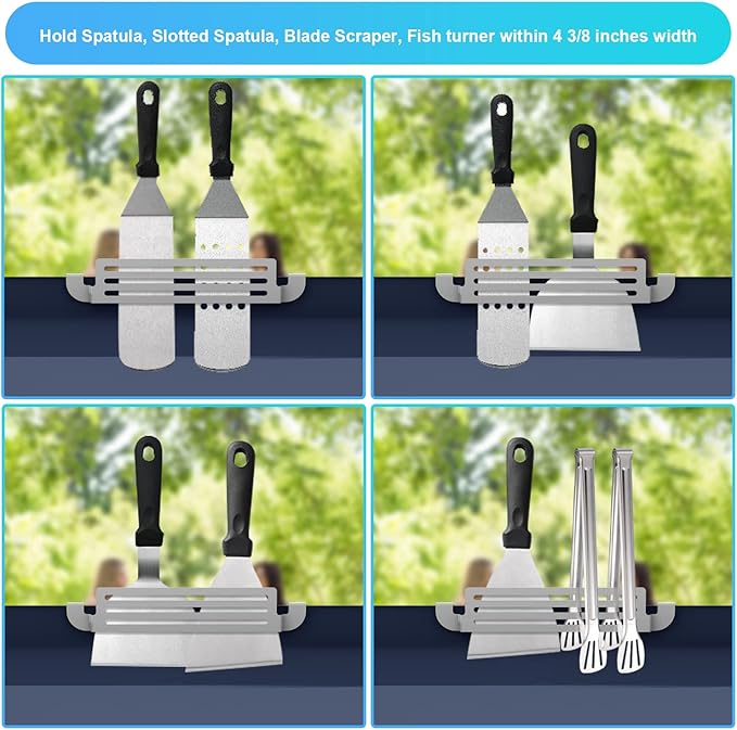 1pc Spatula Holder for Blackstone Griddle, Stainless Steel Griddle Spatula Holder Clip on Edge Silver BBQ Spatula Rack Compatible with Camp Chef Royal Gourmet and Other Griddles