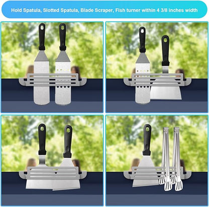 1pc Spatula Holder for Blackstone Griddle, Stainless Steel Griddle Spatula Holder Clip on Edge Silver BBQ Spatula Rack Compatible with Camp Chef Royal Gourmet and Other Griddles