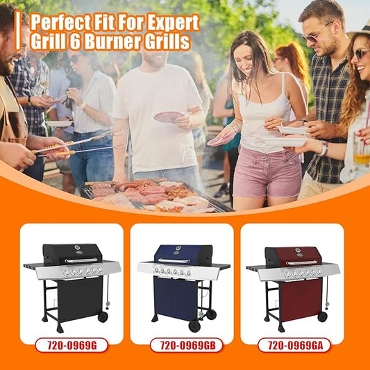 Uniflasy Grill Replacement Parts Kit for Expert Grill 6-Burner 720-0969, 720-0969G, 720-0969GB, 720-0969GA Propane Gas Grill Porcelain Steel Heat Plate Stainless Steel Burners, 6 Packs