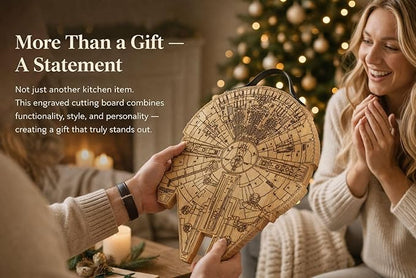 Millenium Falcon Inspired Wooden Cutting Board, Wood Cutting Boards for Kitchen, Non Toxic Hardwood Cutting Board, Wooden Chopping Board, Charcuterie Cheese Serving Board, Sci Fi Gift