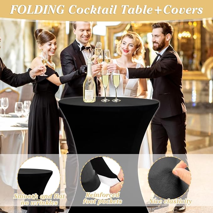 GUAGUA 2 Packs 32in Bar Height Folding Cocktail Tables with Covers | 32inch round bar-height tables with covers for parties, weddings, catering, and portable indoor or outdoor setups.