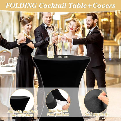 GUAGUA 2 Packs 32in Bar Height Folding Cocktail Tables with Covers | 32inch round bar-height tables with covers for parties, weddings, catering, and portable indoor or outdoor setups.