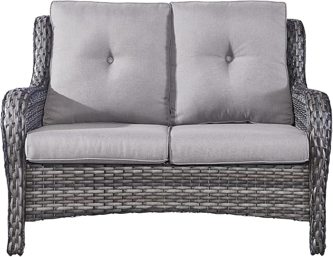Rilyson Luxury Patio Outdoor Wicker Loveseat, 500 Lbs Weight Capacity Rattan Outdoor 2 seat Sofa Wicker with Deep Seating and Replaceable Cushions for Outside Porch Deck Balcony (Mixed Grey/Grey)