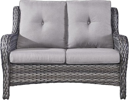 Rilyson Luxury Patio Outdoor Wicker Loveseat, 500 Lbs Weight Capacity Rattan Outdoor 2 seat Sofa Wicker with Deep Seating and Replaceable Cushions for Outside Porch Deck Balcony (Mixed Grey/Grey)