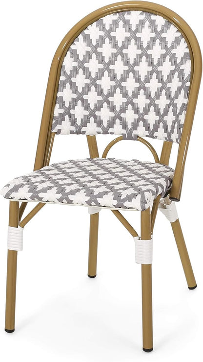 Christopher Knight Home Anastasia Outdoor French Bistro Chair (Set of 2), Gray + White + Bamboo Print Finish