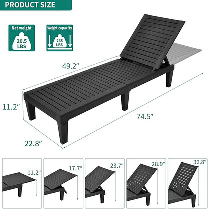 YITAHOME Chaise Outdoor Lounge Chairs with Adjustable Backrest, Multi-Functional Patio Loungers Easy Assembly & Lightweight, Waterproof Poolside Chaise Lounge with 265lbs Capacity,Set of 2, Black