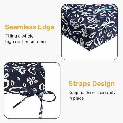 UNIKOME Outdoor Chair Cushions Pack of 4, Water Resistant Patio Cushions with Ties, High Density Sponge Filling Square Corner Seat Cushions for Outdoor Furniture, 18.5"*16"*3", Navy/White