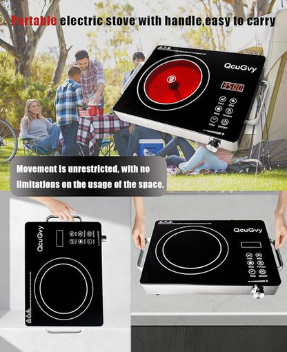 14" Portable Infrared Burner 3500 Electri Burner with 3 Hours Timer-Electric Hot Plate Touch Control Panel Adjustable Heating Power Glass Plate Electric Cooktop for Cooking (Black)
