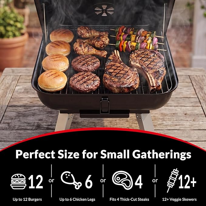 Portable Charcoal Grill, Small Charcoal Grill, Tabletop BBQ Grill, Foldable Camping Grill, Outdoor Grill for Picnic, Tailgating, Travel, Porcelain-Enamel Grates, Adjustable Air Vent