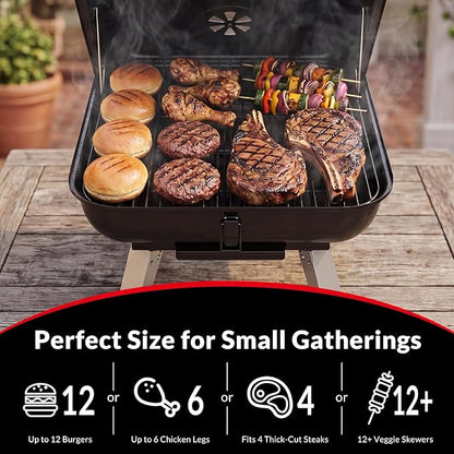 Portable Charcoal Grill, Small Charcoal Grill, Tabletop BBQ Grill, Foldable Camping Grill, Outdoor Grill for Picnic, Tailgating, Travel, Porcelain-Enamel Grates, Adjustable Air Vent
