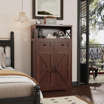 Befrases Dark Brown Storage Cabinet with Drawers and Shelves, Standing Kitchen Pantry Cabinet, Floor Storage Cabinet Hutch Cupboard, Coffee Bar Station for Dining Living Room Home Office