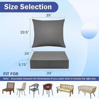 IASEAHK Outdoor Seat Cushion Set, Waterproof & Fade Resistant Patio Chair Cushions, Outdoors Cushion for Patio Furniture, 24 x 24 x 5.75 Inch, Outdoor Couch Cushions with Handle and Ties, Dark Grey